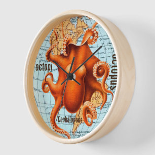Carte antique Octopus Horloge murale