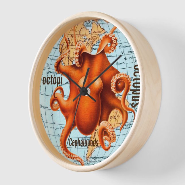 Carte antique Octopus Horloge murale (Angle)