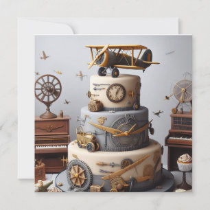 CARTE ANTIQUE RETRO AIRPLANE CAKE ANNIVERSAIRE