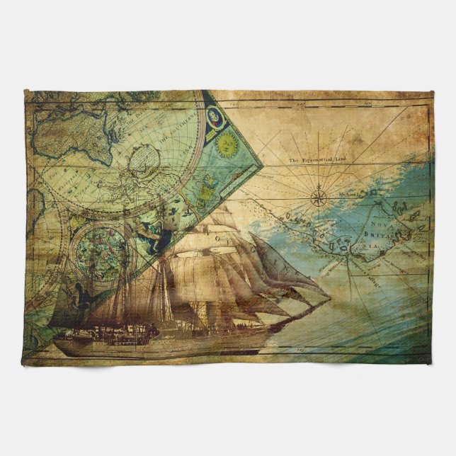 Carte antique - Serviette de cuisine (Horizontal)