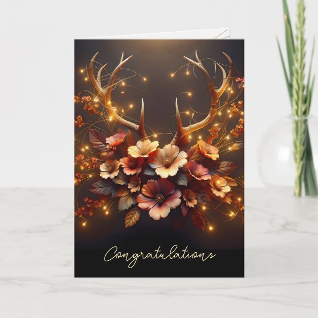 Carte Antlers De Cerfs D'Automne Avec Lumières Mariages (Devant)