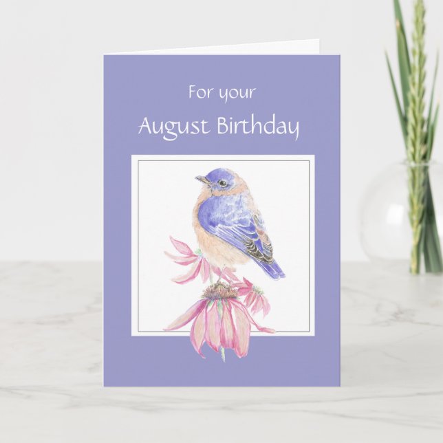 Carte Août Anniversaire, Bluebird & Flower (Devant)