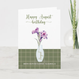 Carte Août Anniversaire Gladiolus Mois de naissance Fleu