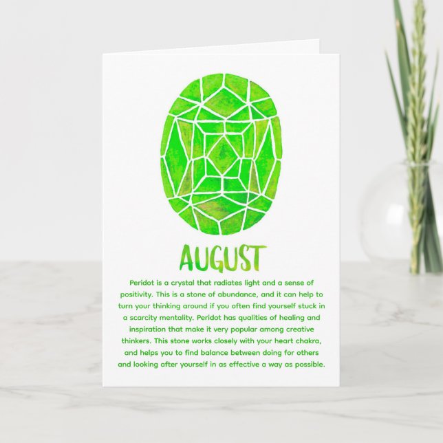 Carte Août Birthstone Peridot Birthday Watercolor (Devant)