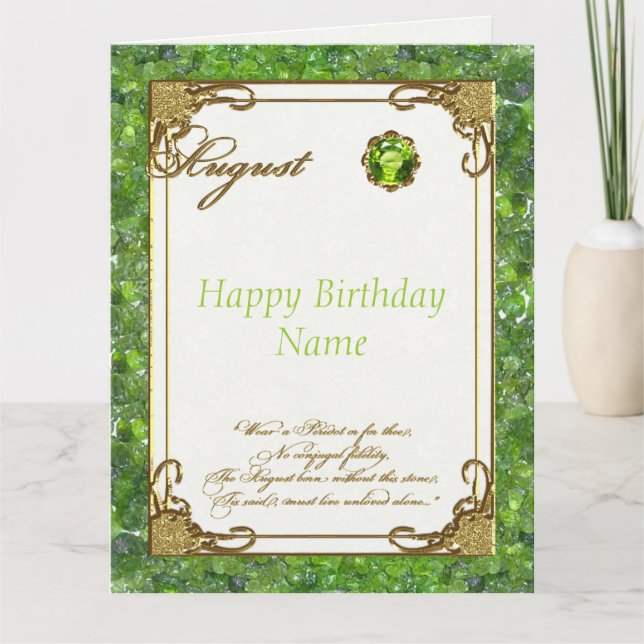 Carte Août Péridot Birthstone Grand Anniversaire (Devant)