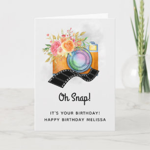 Carte Appareil-photo de Boho et anniversaire floral