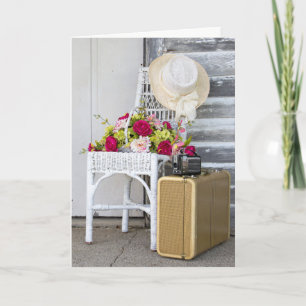 Carte appareil photo vintage anniversaire sur valise