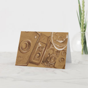 Carte Appareils-photo vintages - dessin au crayon de ton