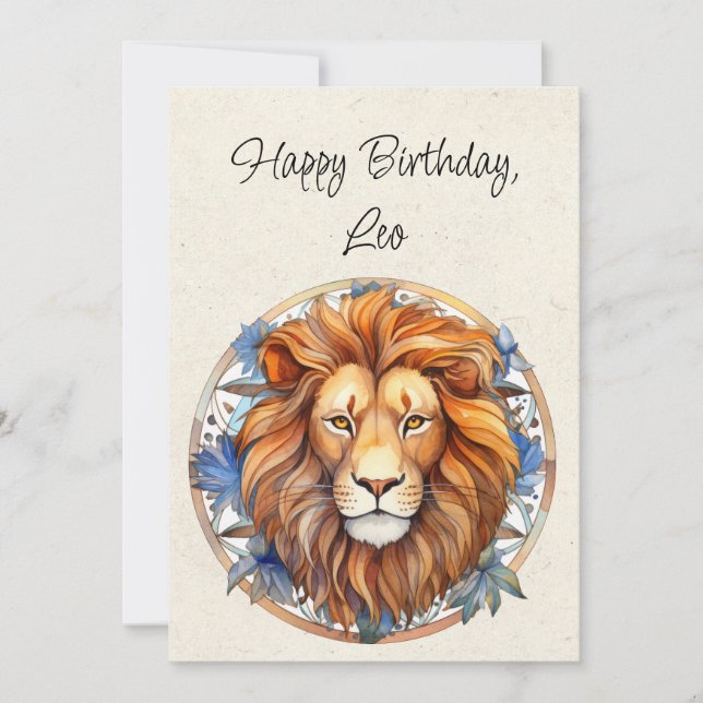 Carte Appartement Leo Lion Zodiac Aquarelle Annive (Devant)