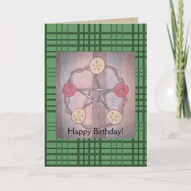 Carte Apple Slice Pentacle Birthday Green Plaid (Devant)