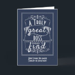 Carte Appréciation drôle du Merci de patron<br><div class="desc">Une carte drôle pour montrer votre appréciation à votre patron. La typographie blanche dit "Un vrai grand patron est difficile à trouver" mais à l'intérieur de la ligne de poinçon est "mais merci d'avoir fait le travail en attendant" ! Une grande langue de façon gaie à montrer dire merci à...</div>