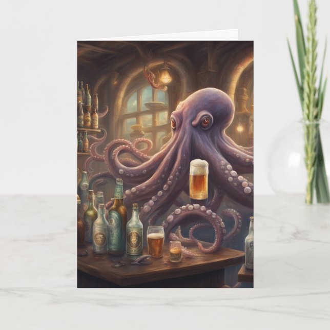 Carte Appréciation du barman pieuvre fantaisiste (Devant)