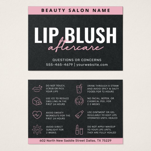 Carte Après-Soins Noire Premium Luxury Rose Lip Bl (Devant & derrière)