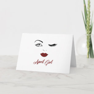 Carte April Girl Eyes mignonne Red Lips Wink Anniversair
