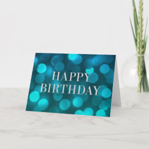 Carte Aqua Blue Bokeh Lights Faux Silver Joyeux Annivers