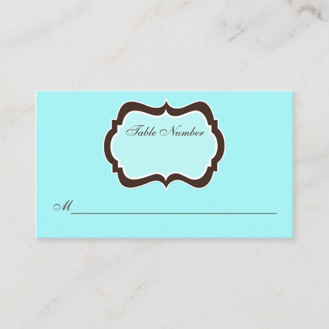 Carte Aqua Blue, Brown et blanche Damask Place Car (Devant)