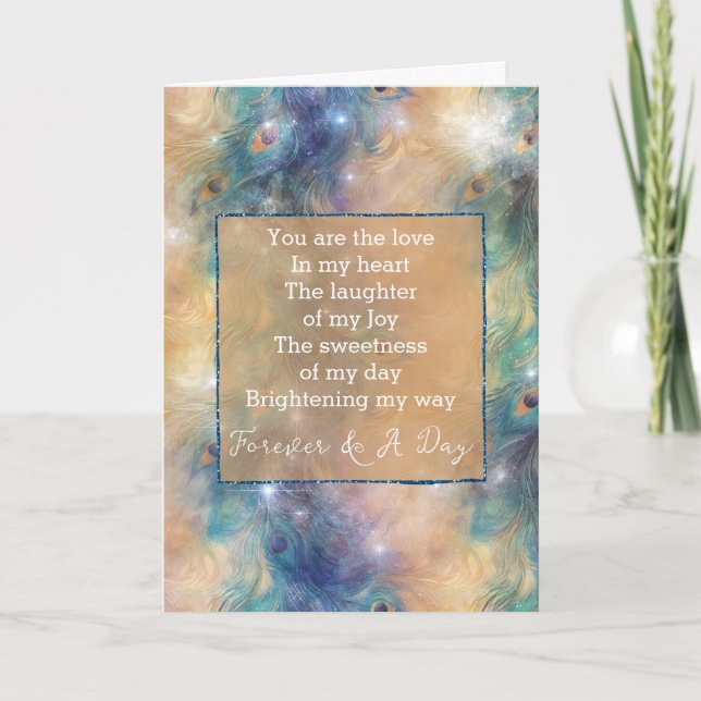 Carte Aqua Blue Gold Peacock pour le poème (Devant)