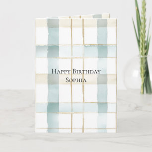 Carte Aqua Crème Crème Blanc Plaid Anniversaire