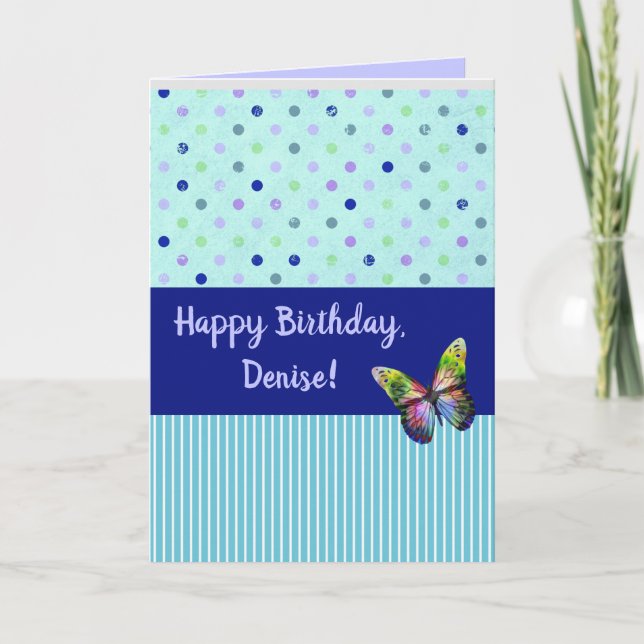 Carte Aqua Dots et Rayures Modifiables Avec Papillon (Devant)