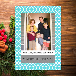 Carte Aqua Elegant Lattice Holiday Photo Flat Card