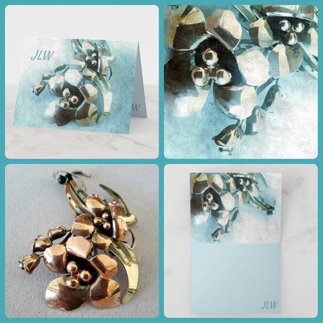 Carte Aqua et Gold Vintage Lily Brooch (Créateur téléchargé)