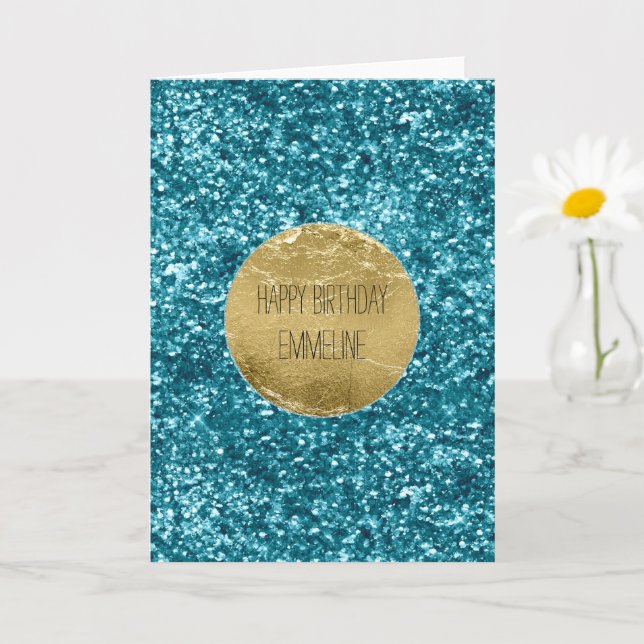Carte Aqua Gold Glitzy Parties scintillant (inspirée de  (Petite plante)