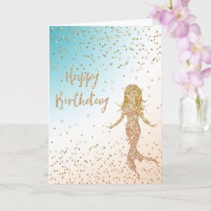 Carte Aqua Gold Mermaid Parties scintillant Confetti Ann