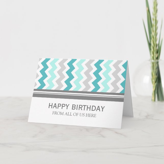 Carte Aqua Grey Chevron Business De Groupe Anniversaire (Devant)