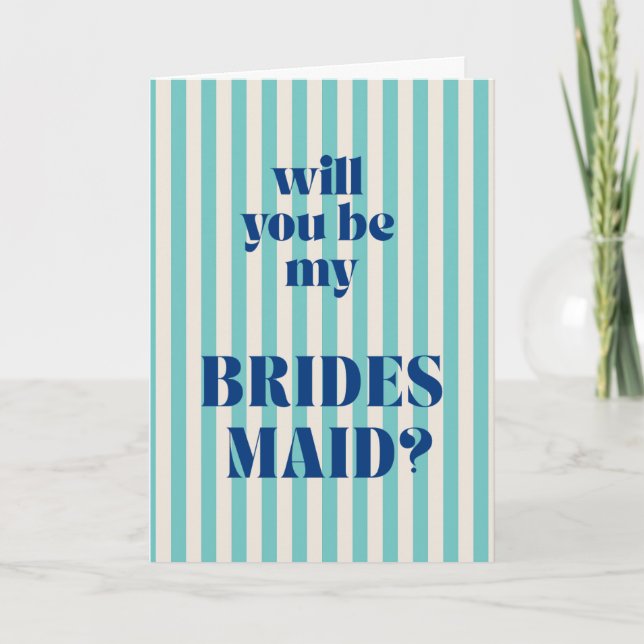 Carte Aqua Modern Stripe Bridesmaid Proposal (Devant)