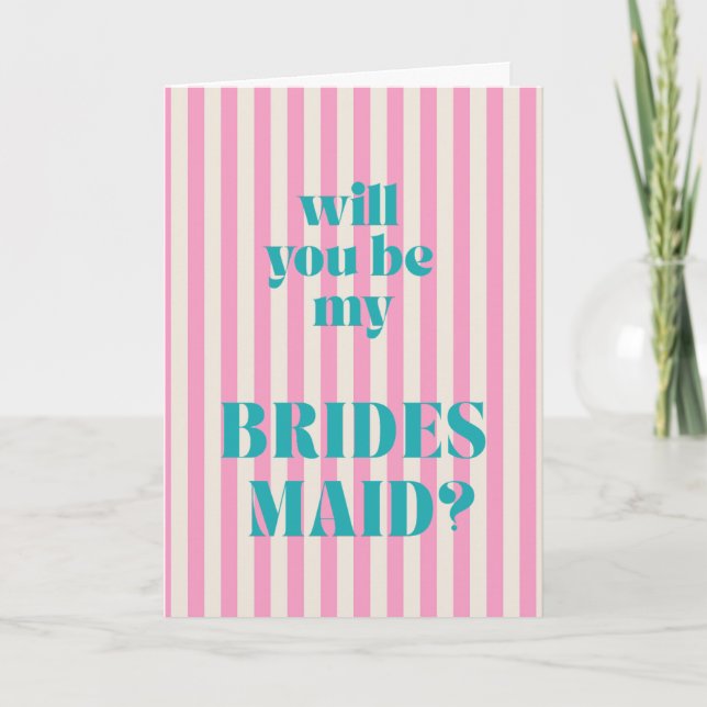 Carte Aqua + Pink Modern Stripe Bridesmaid Proposal (Devant)