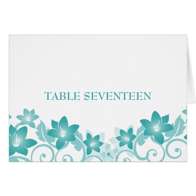 Carte Aqua Simple Floral Table Number (Devant horizontal)