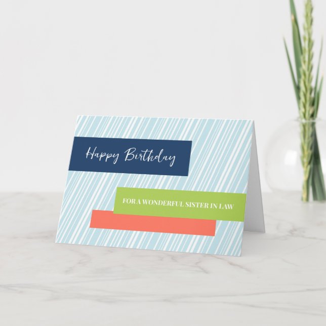 Carte Aqua Stripes Soeur en Droit Anniversaire (Devant)