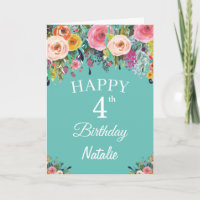 Aquarelle 4e anniversaire Fleurs florales Turquois