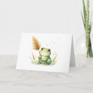 Carte Aquarelle adorable Grenouille avec Pampas Grass Bl
