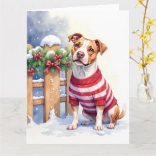 Carte Aquarelle American Pit Bull Terrier Festif