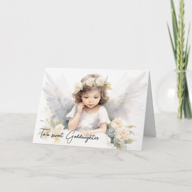 Carte Aquarelle Angel Girl Pour Godgirl Anniversaire (Devant)