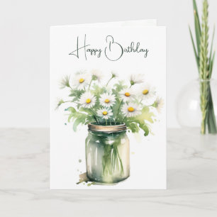 Carte Aquarelle Anniversaire Bouquet Daisy En Jar