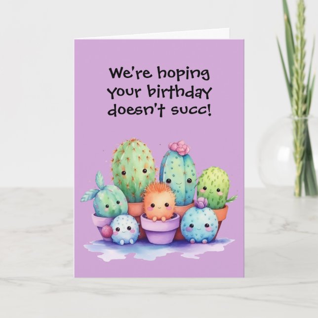 Carte Aquarelle Anniversaire Cactus Du Groupe (Devant)