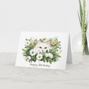 Carte Aquarelle Anniversaire Chat Dans Les Marguerites