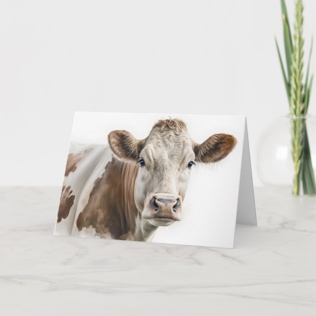 Carte Aquarelle Anniversaire Hereford Cow (Devant)