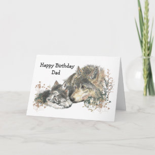 Carte Aquarelle Anniversaire Papa Wolf & Cubs Animal Art