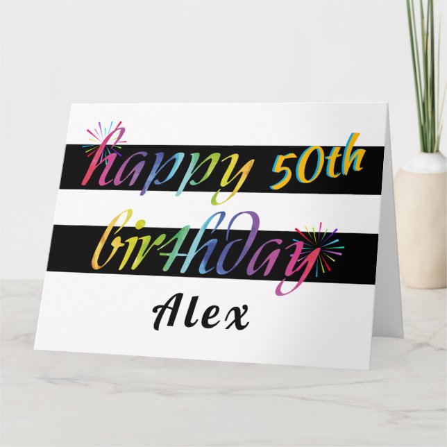 Carte Aquarelle arc-en-ciel 50e ou tout message d'annive (Devant)