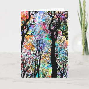 Carte Aquarelle arc-en-ciel ciel, silhouettes noires