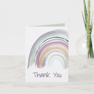 Carte Aquarelle Arc-en-ciel en vert, rose, corail Merci