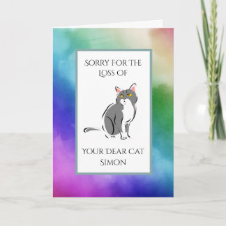 Carte Aquarelle Arc-En-Ciel Perte D'Une Sympathie Chat