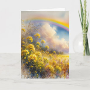 Carte Aquarelle arc-en-ciel sur la prairie Fleur sauvage