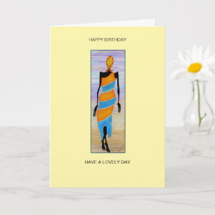 Carte Aquarelle Art Africain Élégante Dame Anniversaire