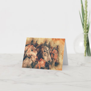 Carte Aquarelle artistique de chevaux peignant