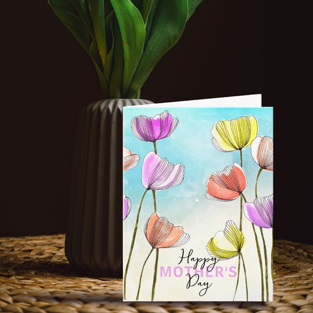Carte Aquarelle artistique et tulipes d'encre Fête des m (Créateur téléchargé)
