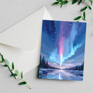Carte aquarelle aurore boréale lumières du nord